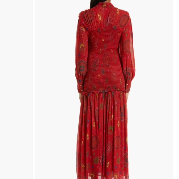 NWT $310 FARM Rio Mystic Night Print Smocked Long Sleeve Dress in Medium! - Picture 3 of 13